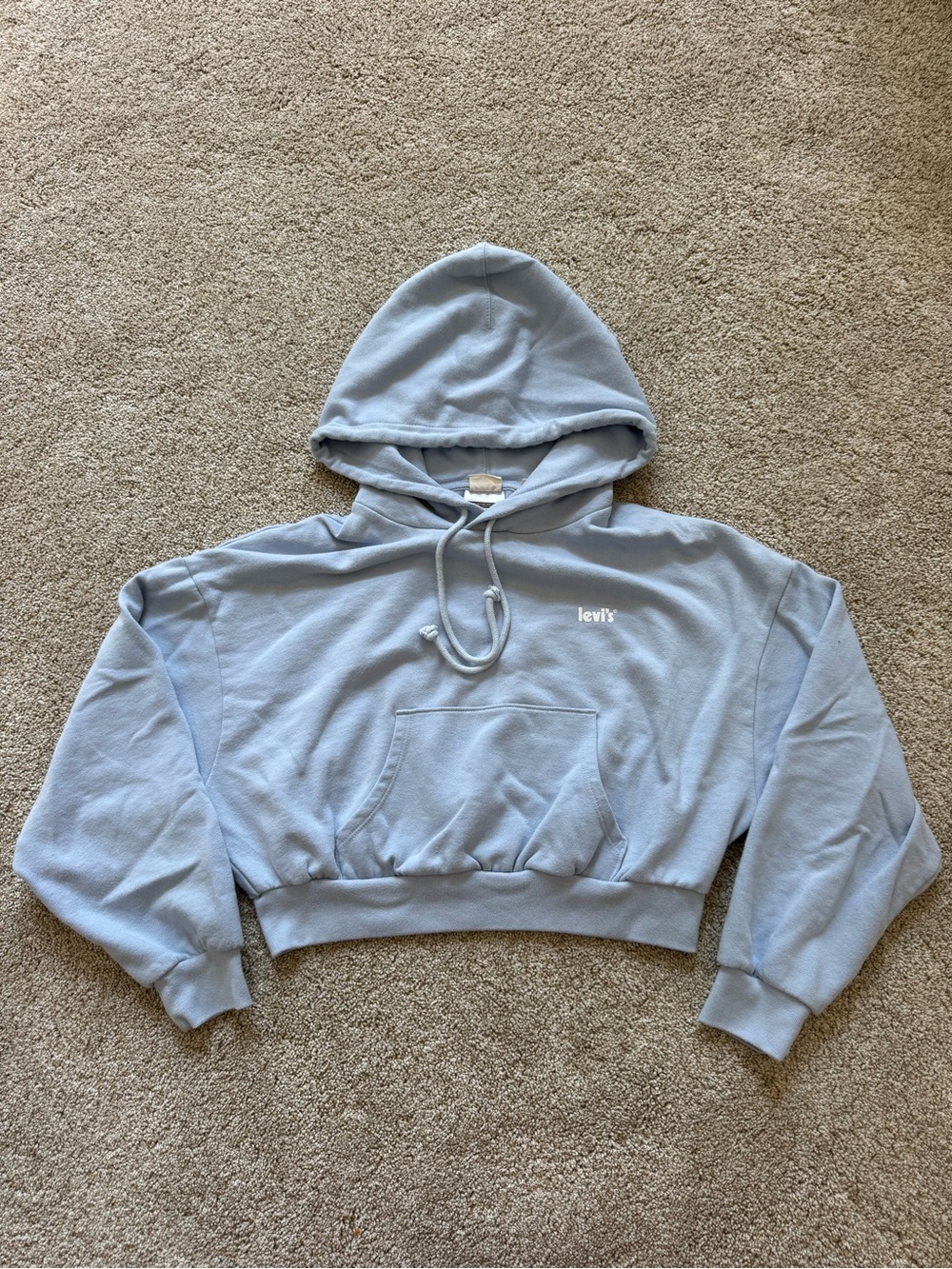Levis Womens Medium Hoodie Sweatshirt Light Blue Crop Long Sleeve Top